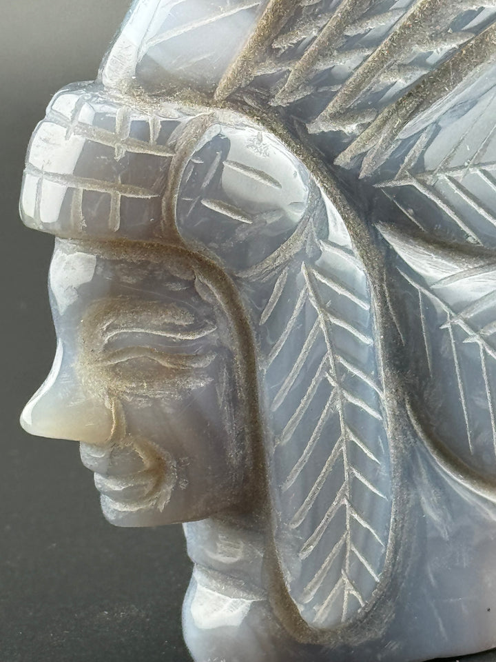 Matriarch of Strength - Druzy Agate Female Indian Chief Head Carved Statue