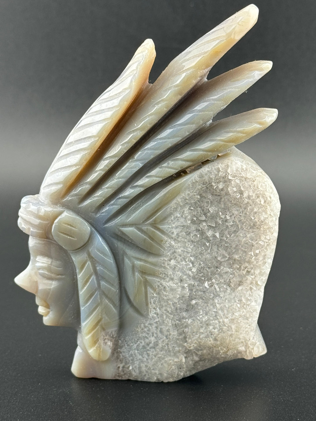 Matriarch of Strength - Druzy Agate Female Indian Chief Head Carved Statue