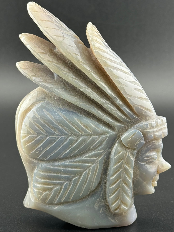 Matriarch of Strength - Druzy Agate Female Indian Chief Head Carved Statue