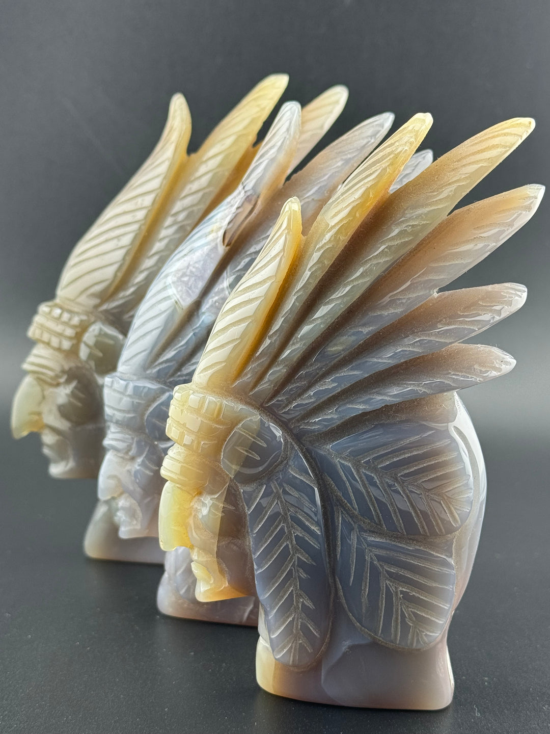 Guardian of Wisdom - Druzy Agate Indian Chief Head Carved Statue