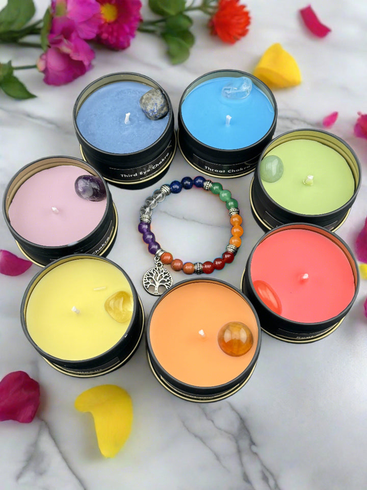 Chakra Candles with Premium Crystal and Healing Stones