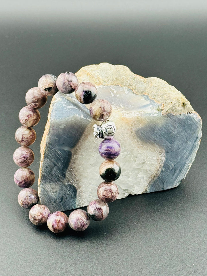 Abundance Charm - Lilac Charoite Bracelet with Sterling Silver Money Bag