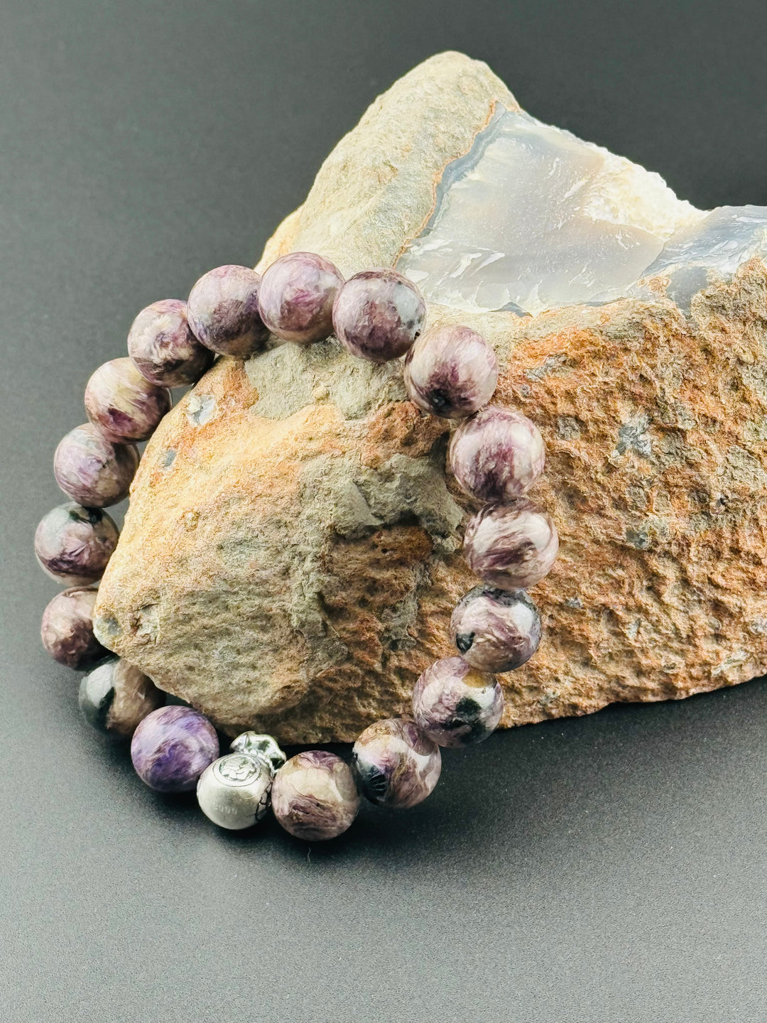 Abundance Charm - Lilac Charoite Bracelet with Sterling Silver Money Bag