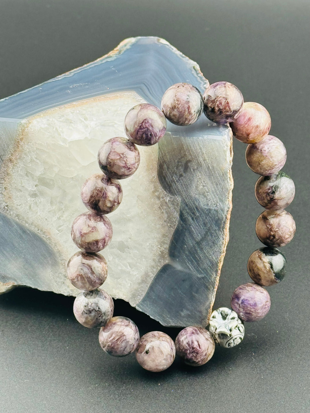 Abundance Charm - Lilac Charoite Bracelet with Sterling Silver Money Bag