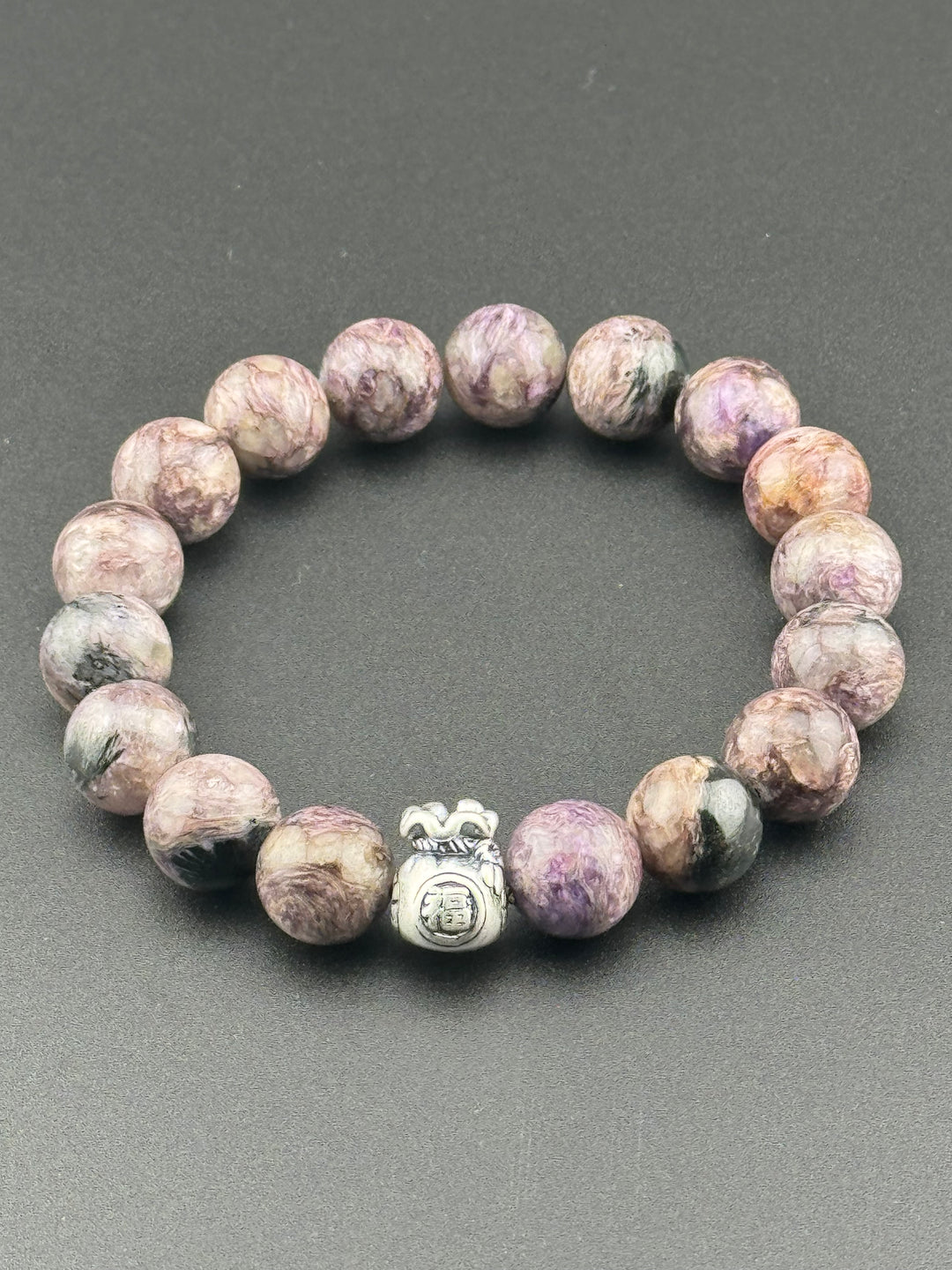 Abundance Charm - Lilac Charoite Bracelet with Sterling Silver Money Bag