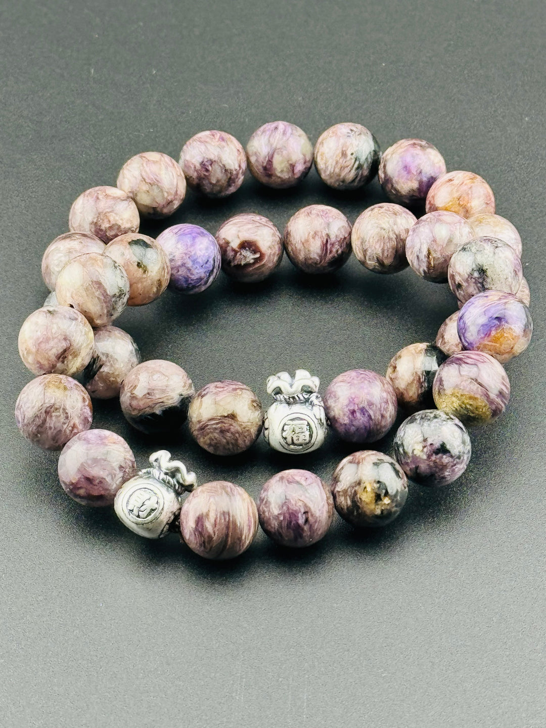 Abundance Charm - Lilac Charoite Bracelet with Sterling Silver Money Bag