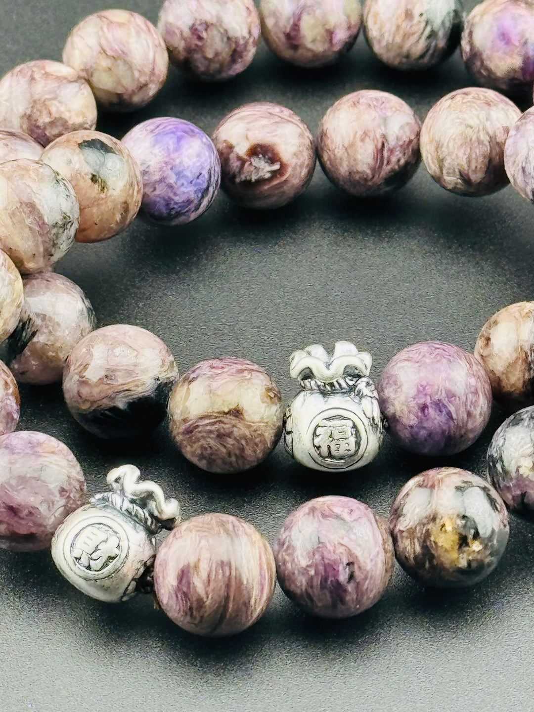 Abundance Charm - Lilac Charoite Bracelet with Sterling Silver Money Bag