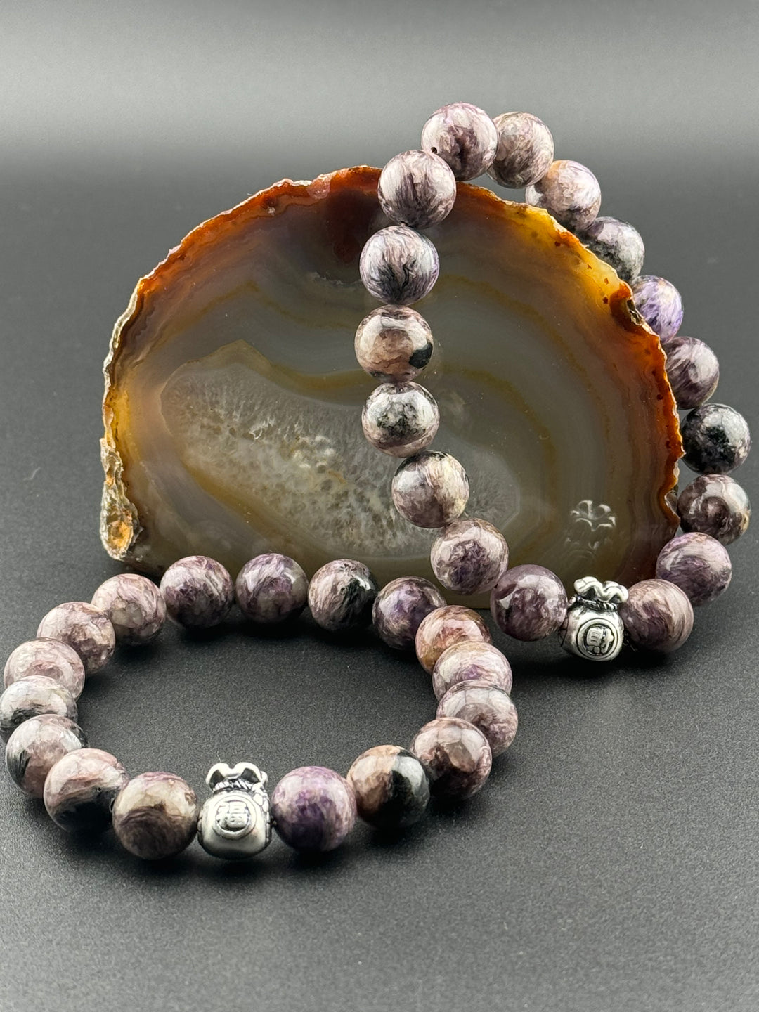 Abundance Charm - Lilac Charoite Bracelet with Sterling Silver Money Bag