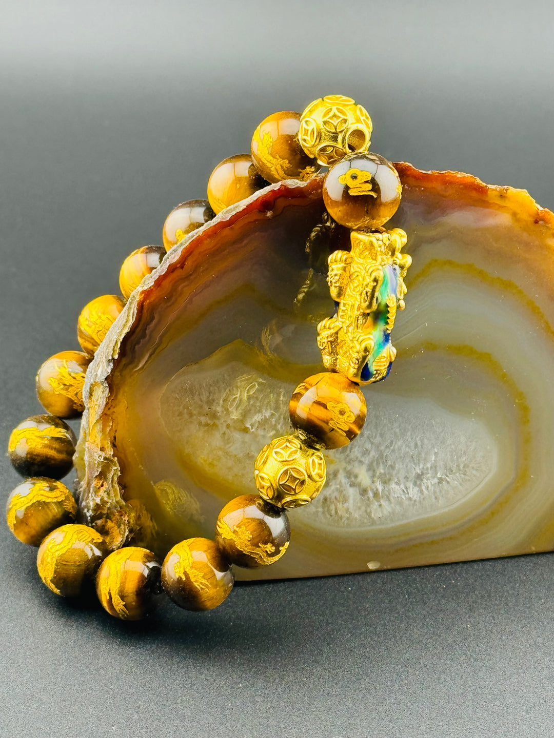 Prosperity Path - Tiger's Eye Bracelet with Large Color Changing Pixiu