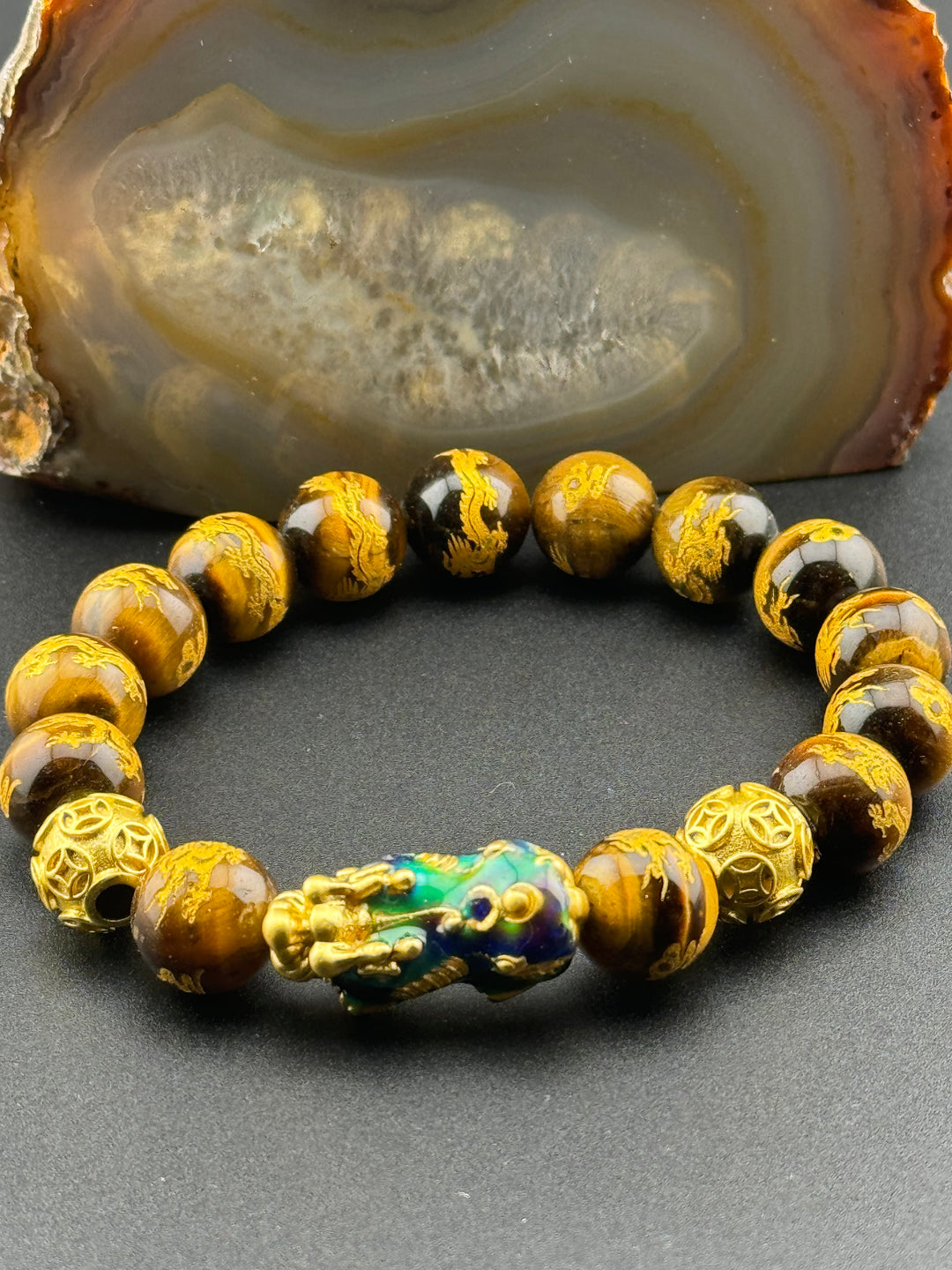 Prosperity Path - Tiger's Eye Bracelet with Large Color Changing Pixiu