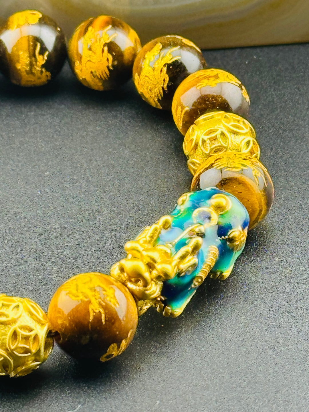 Prosperity Path - Tiger's Eye Bracelet with Large Color Changing Pixiu