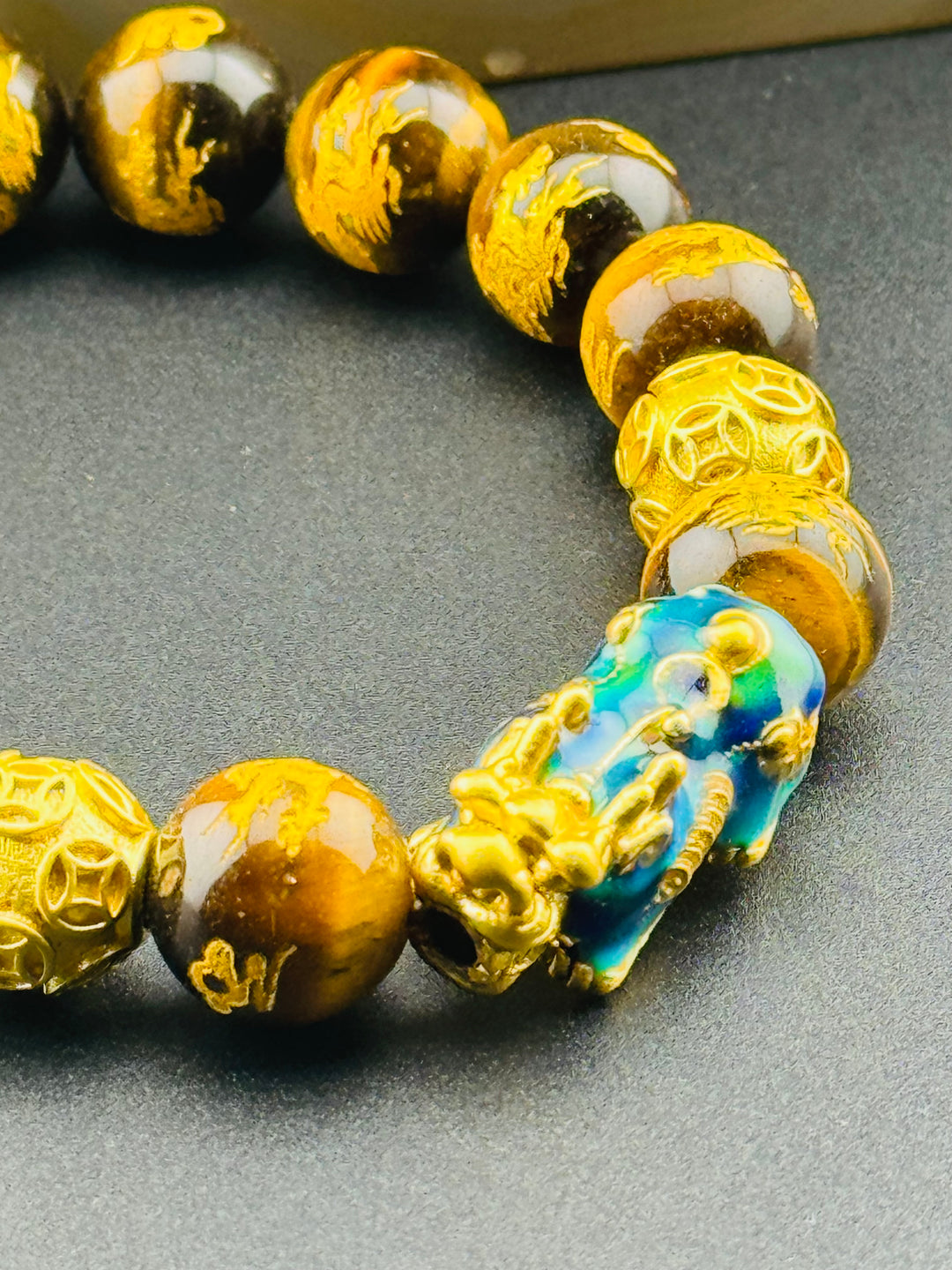 Prosperity Path - Tiger's Eye Bracelet with Large Color Changing Pixiu