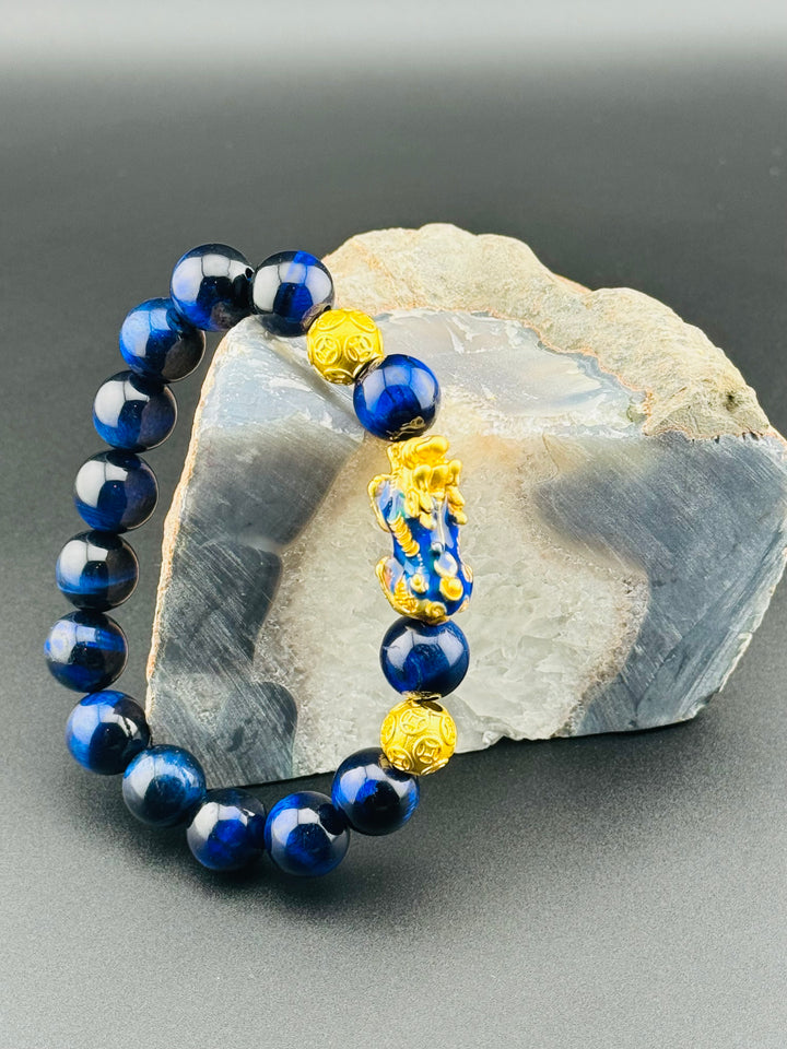 Azure Prosperity - Color Changing Pixiu Bracelet with Blue Tiger's Eye Beads