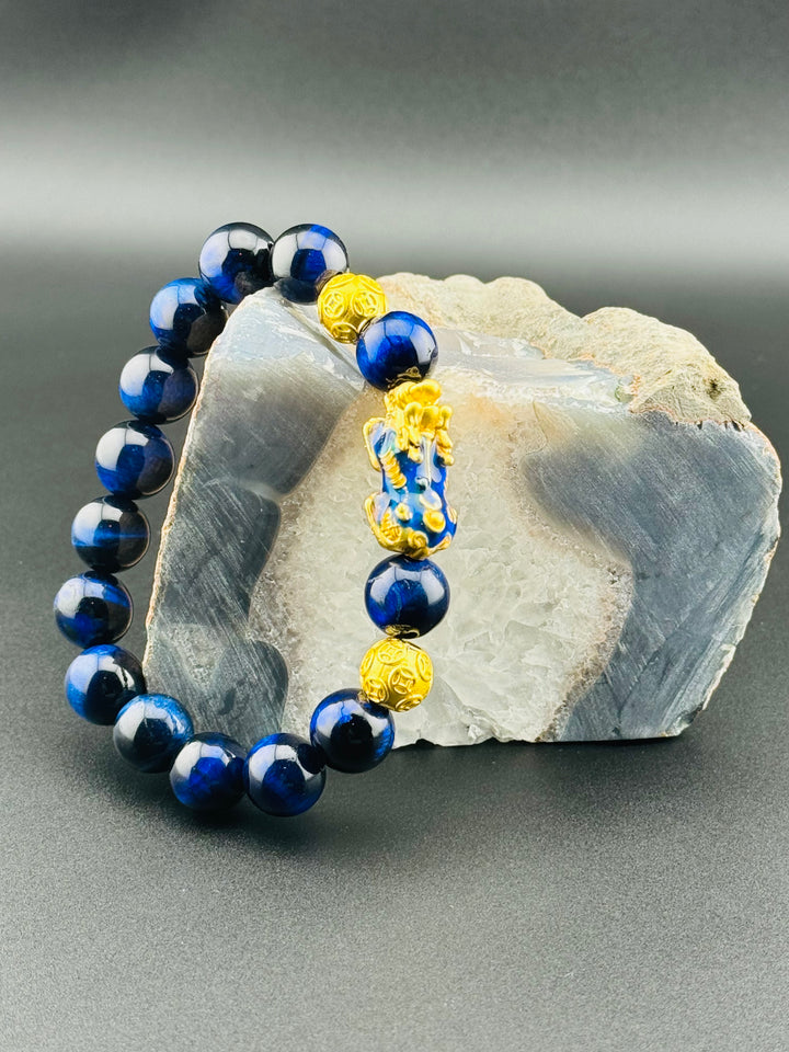 Azure Prosperity - Color Changing Pixiu Bracelet with Blue Tiger's Eye Beads