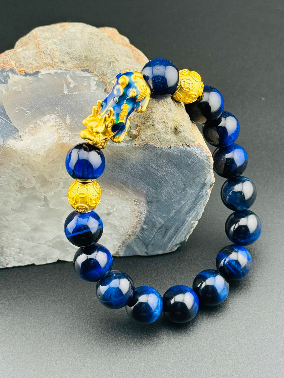 Azure Prosperity - Color Changing Pixiu Bracelet with Blue Tiger's Eye Beads