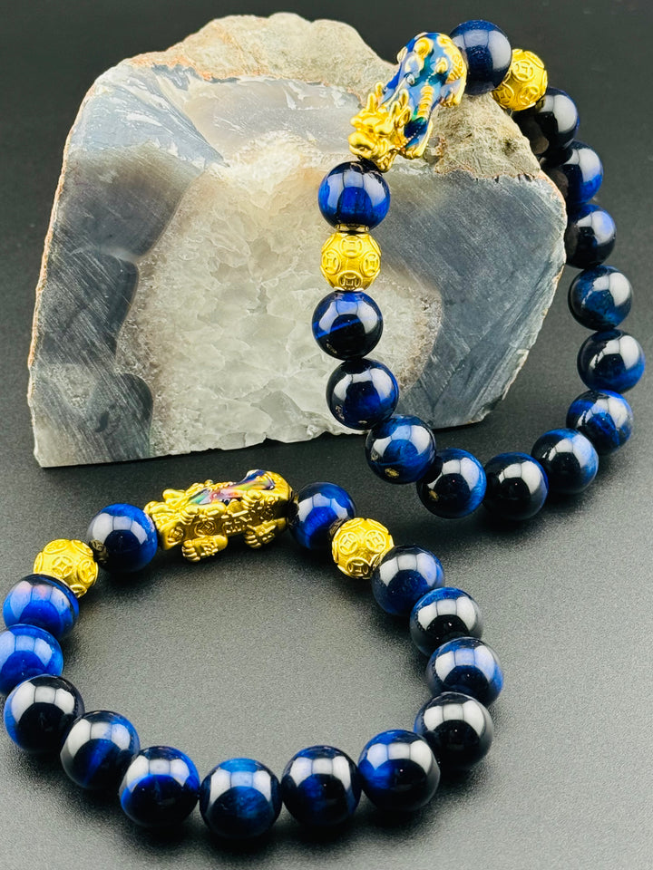 Azure Prosperity - Color Changing Pixiu Bracelet with Blue Tiger's Eye Beads