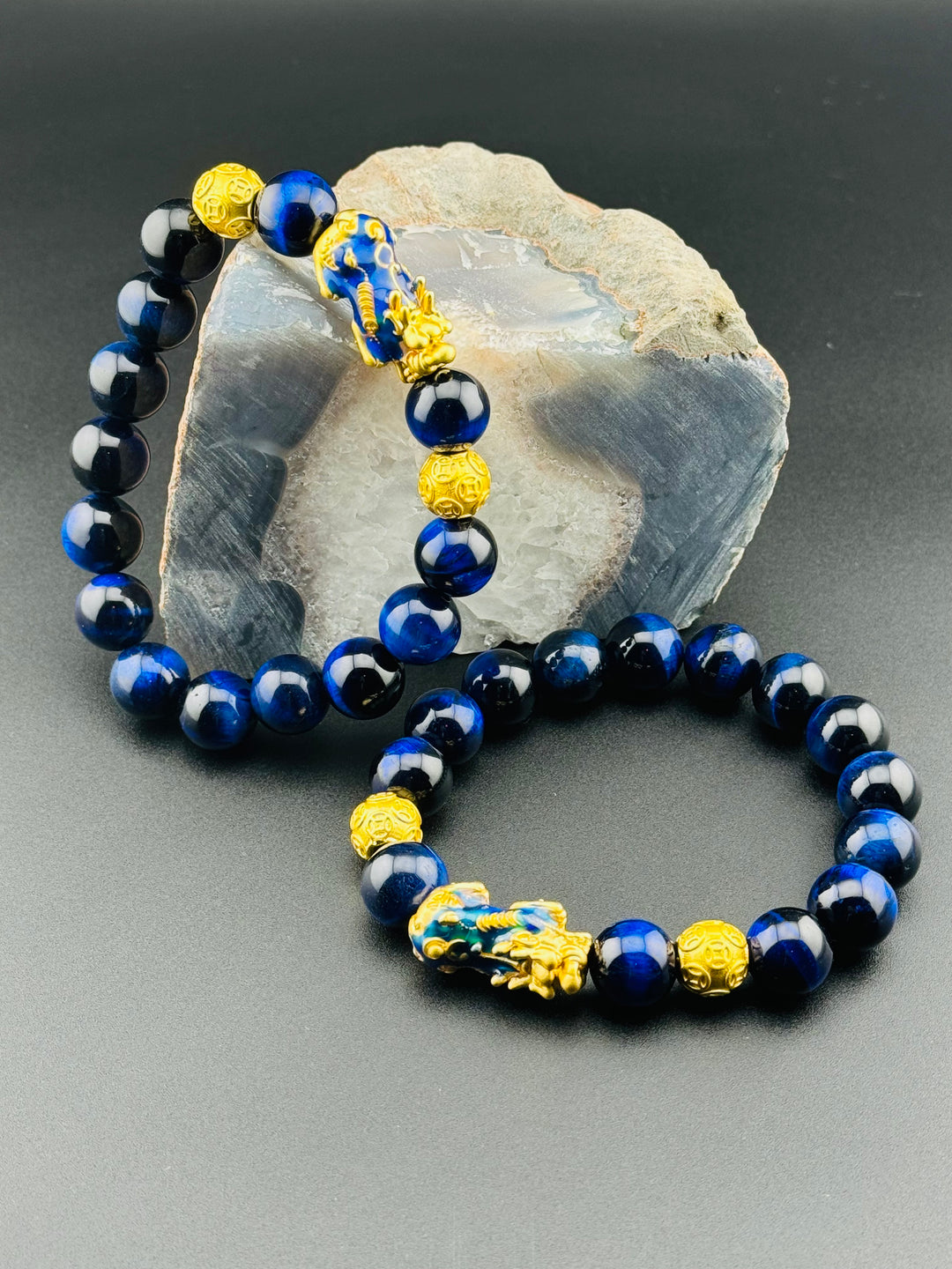 Azure Prosperity - Color Changing Pixiu Bracelet with Blue Tiger's Eye Beads