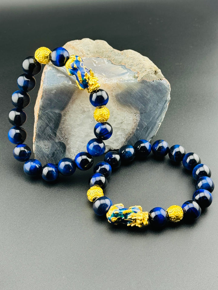 Azure Prosperity - Color Changing Pixiu Bracelet with Blue Tiger's Eye Beads