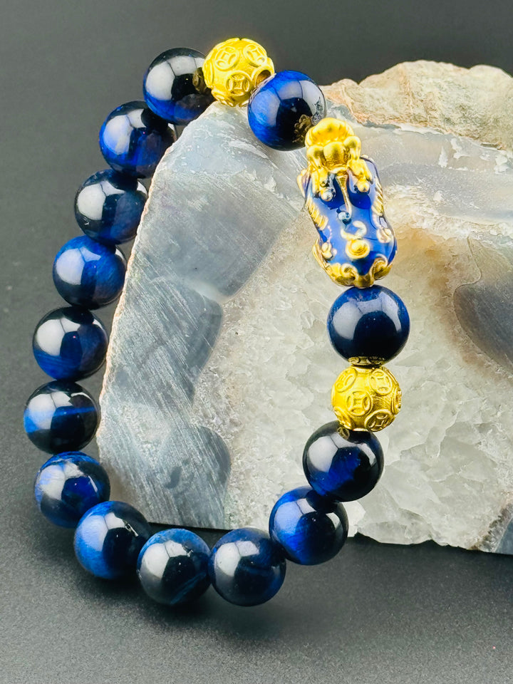 Azure Prosperity - Color Changing Pixiu Bracelet with Blue Tiger's Eye Beads