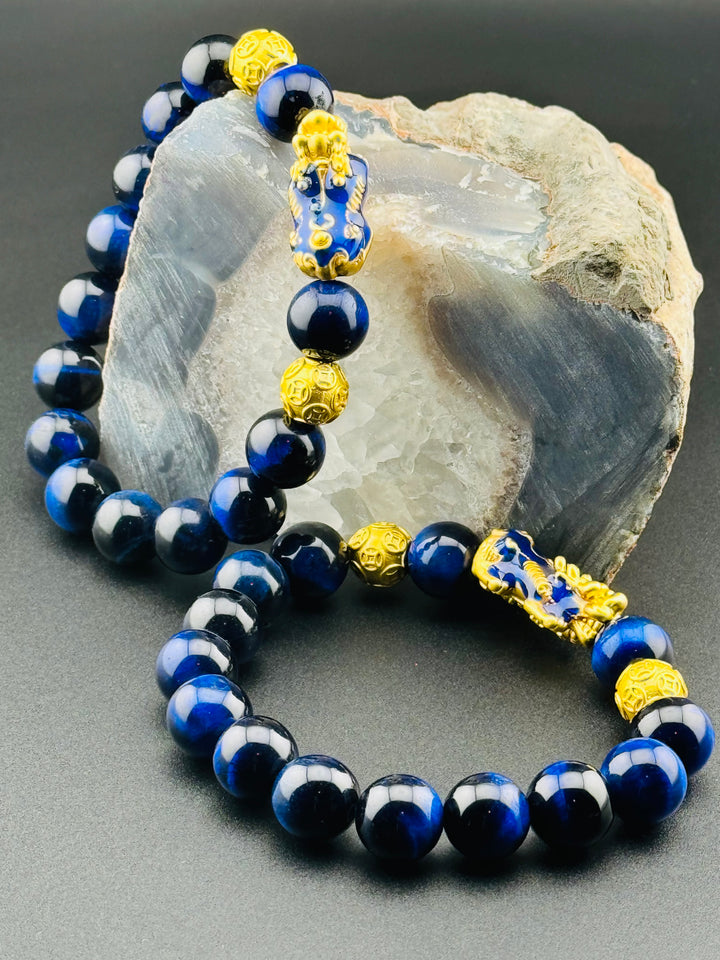 Azure Prosperity - Color Changing Pixiu Bracelet with Blue Tiger's Eye Beads