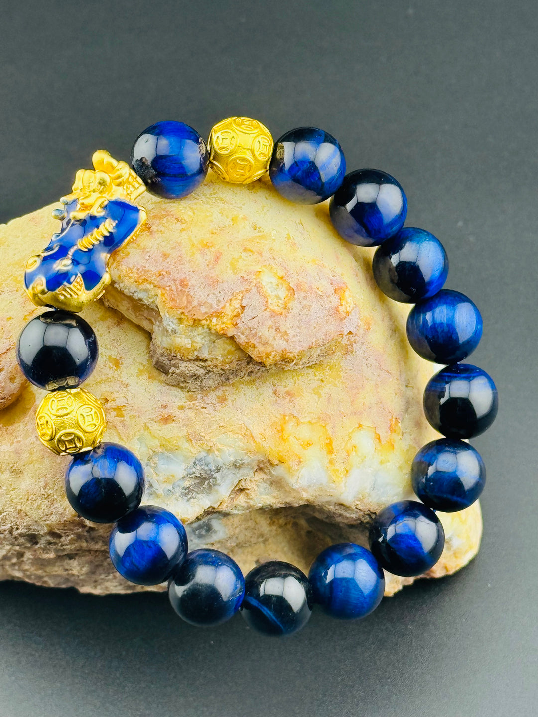 Azure Prosperity - Color Changing Pixiu Bracelet with Blue Tiger's Eye Beads