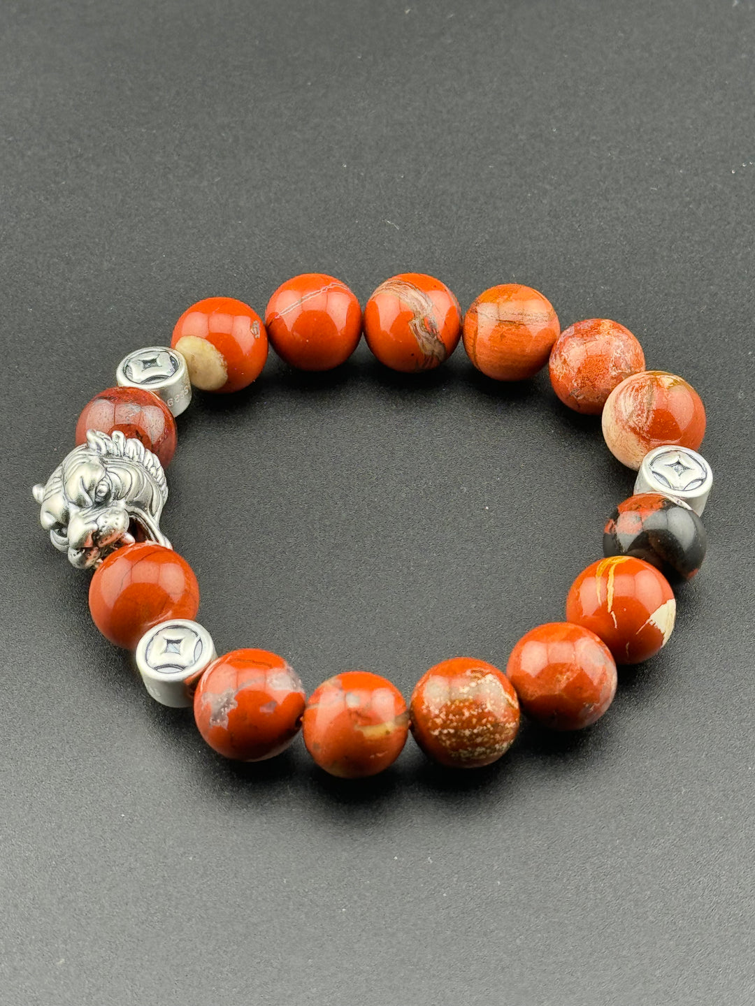 Tiger's Strength - Large Sterling Silver Bracelet with 12mm Natural Beads