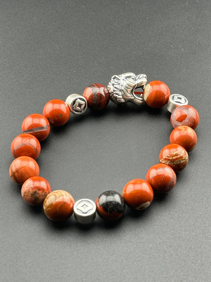 Tiger's Strength - Large Sterling Silver Bracelet with 12mm Natural Beads