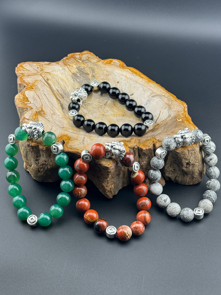 Tiger's Strength - Large Sterling Silver Bracelet with 12mm Natural Beads