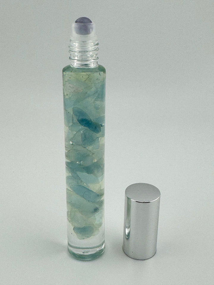 Marine Serenity - Aqua Marine Crystal Infused Cedarwood Roll-On (Throat Chakra)