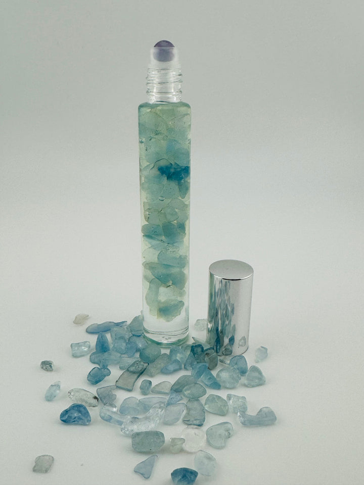 Marine Serenity - Aqua Marine Crystal Infused Cedarwood Roll-On (Throat Chakra)