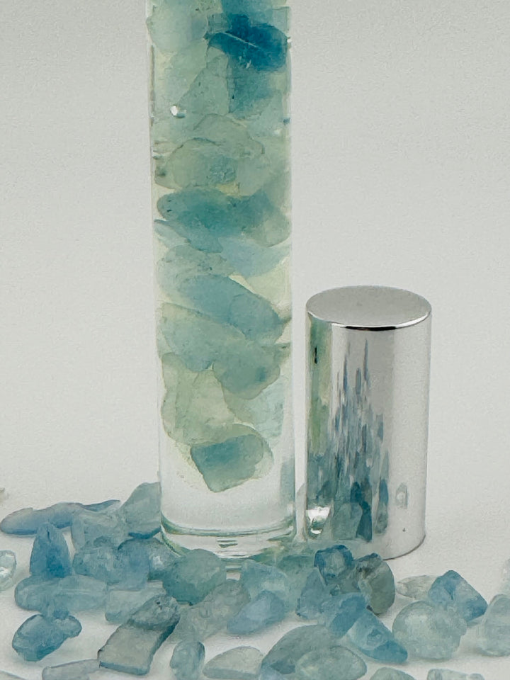 Marine Serenity - Aqua Marine Crystal Infused Cedarwood Roll-On (Throat Chakra)