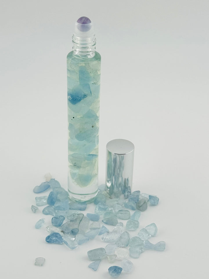 Marine Serenity - Aqua Marine Crystal Infused Cedarwood Roll-On (Throat Chakra)