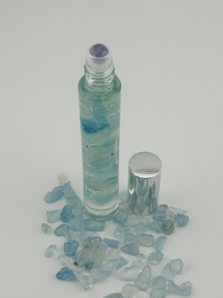 Marine Serenity - Aqua Marine Crystal Infused Cedarwood Roll-On (Throat Chakra)