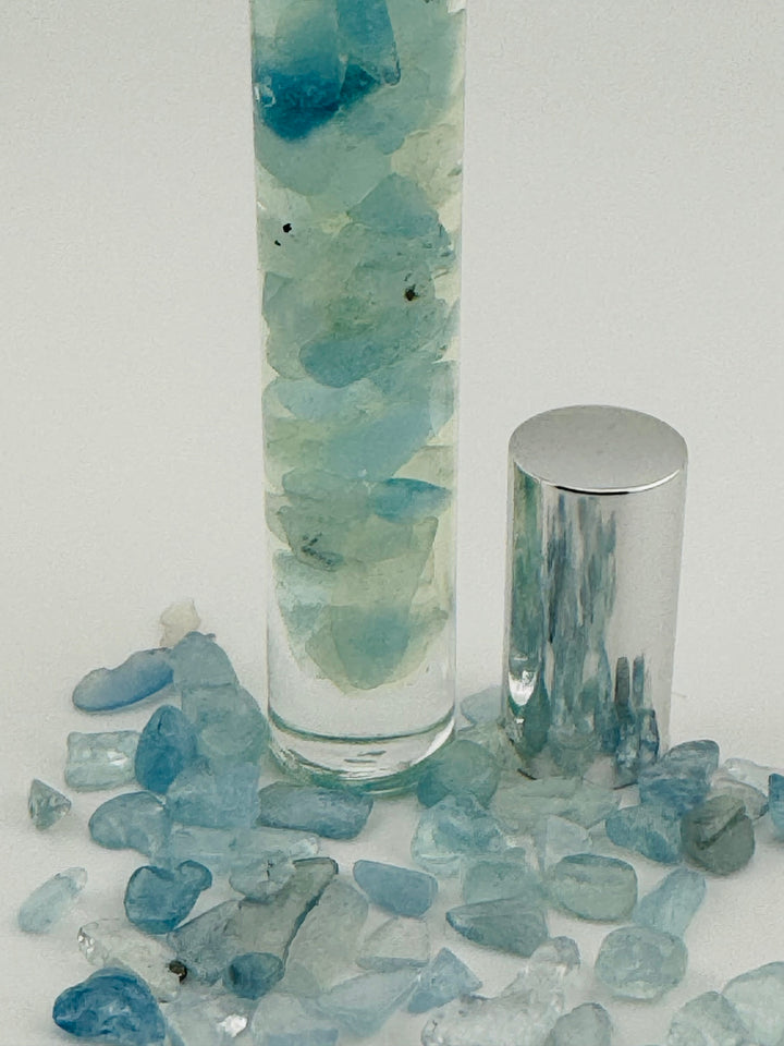 Marine Serenity - Aqua Marine Crystal Infused Cedarwood Roll-On (Throat Chakra)