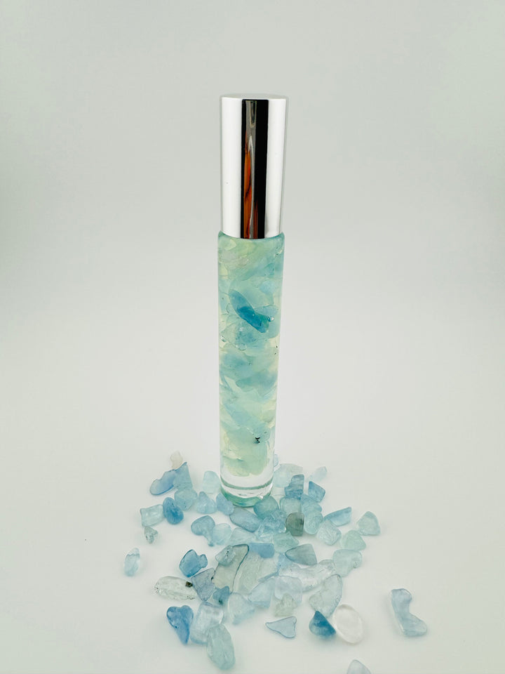 Marine Serenity - Aqua Marine Crystal Infused Cedarwood Roll-On (Throat Chakra)