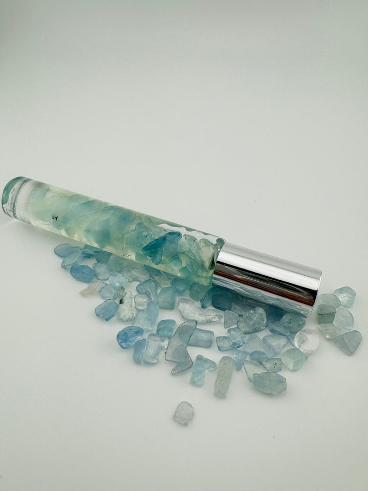 Marine Serenity - Aqua Marine Crystal Infused Cedarwood Roll-On (Throat Chakra)