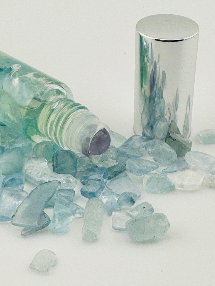 Marine Serenity - Aqua Marine Crystal Infused Cedarwood Roll-On (Throat Chakra)