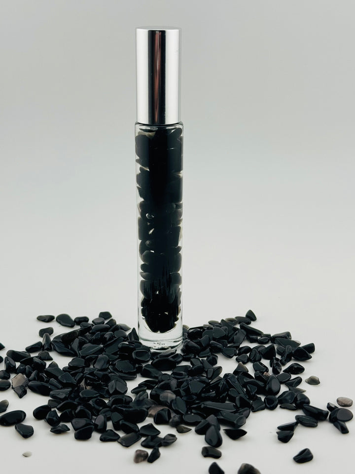 Black Obsidian Tranquility - Sandalwood Infused Crystal Roll-On (Root Chakra)