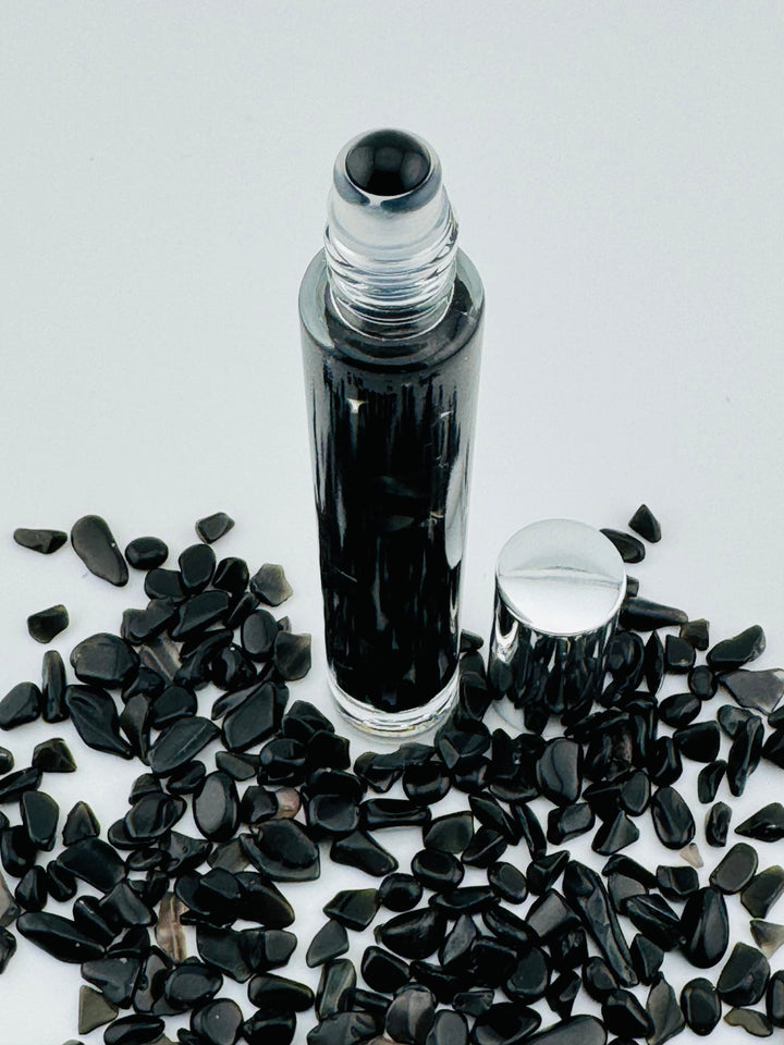 Black Obsidian Tranquility - Sandalwood Infused Crystal Roll-On (Root Chakra)