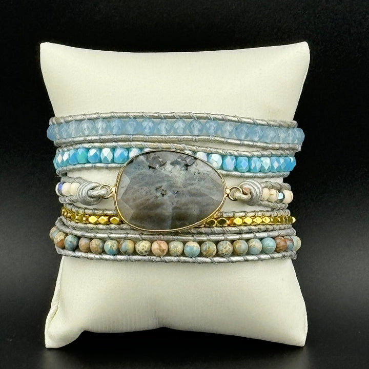 Bohemian Labradorite 5-Layer Leather Wrap Around Bracelet