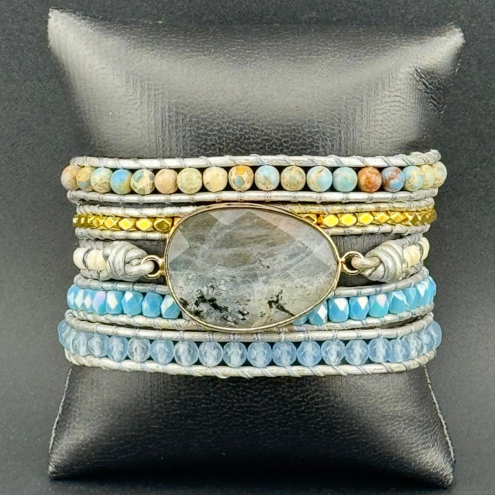 Bohemian Labradorite 5-Layer Leather Wrap Around Bracelet