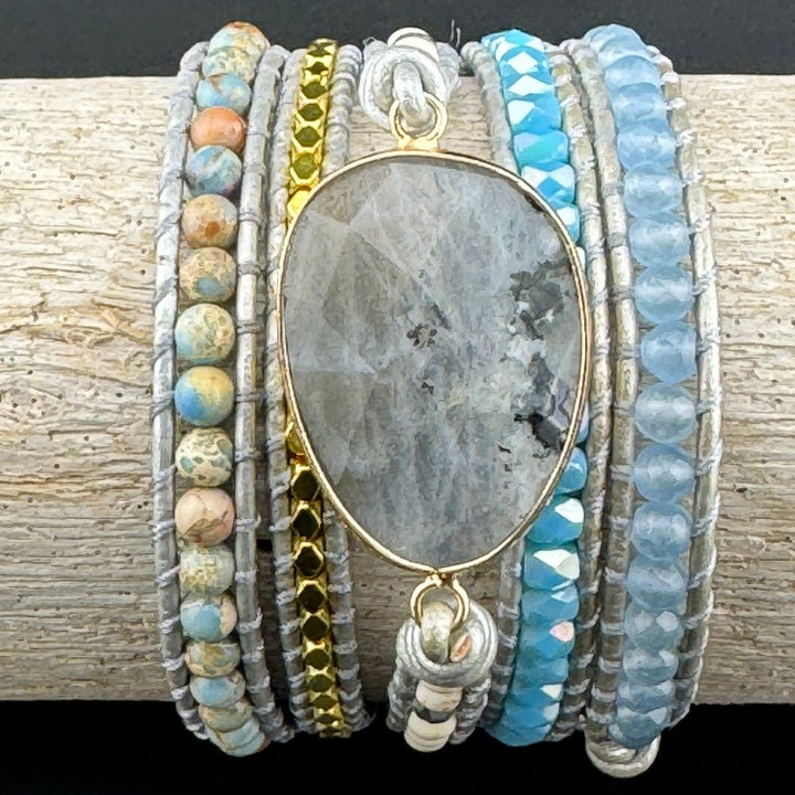 Bohemian Labradorite 5-Layer Leather Wrap Around Bracelet