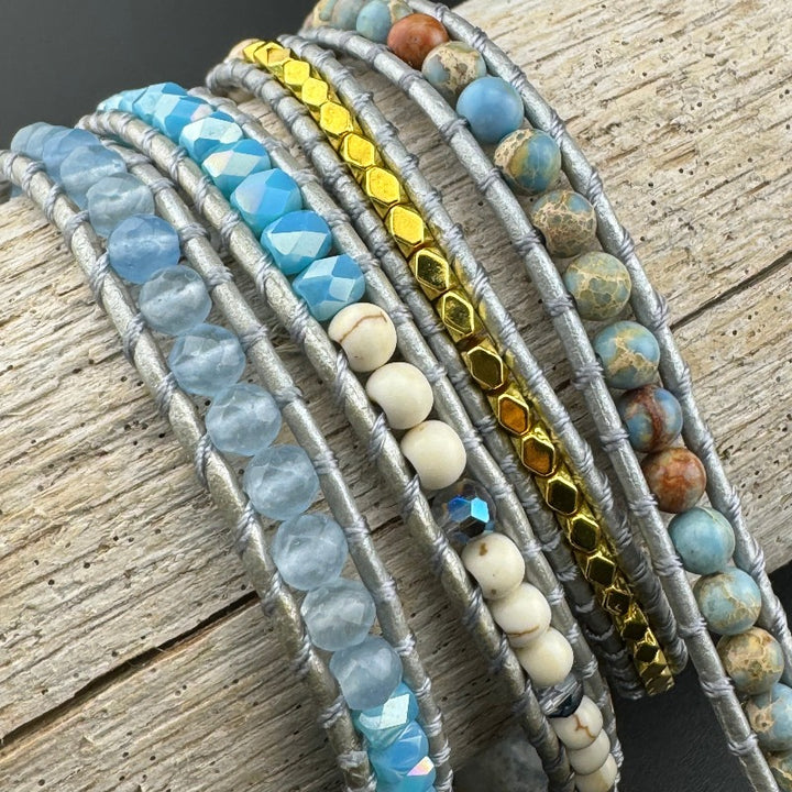 Bohemian Labradorite 5-Layer Leather Wrap Around Bracelet