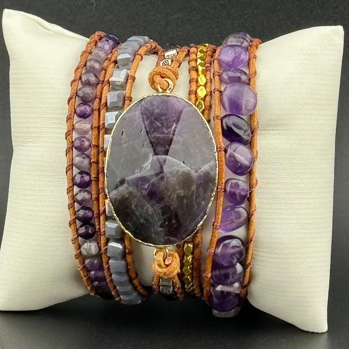 Bohemian Amethyst 5-Layer Leather Wrap Around Bracelet (ATH)