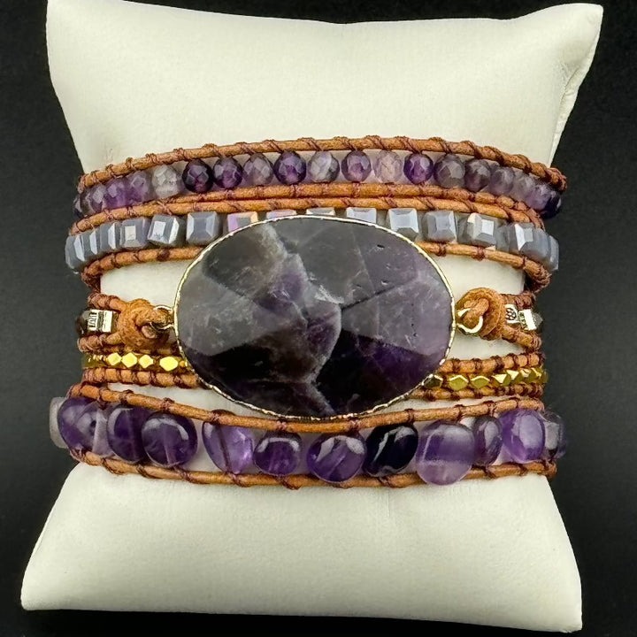 Bohemian Amethyst 5-Layer Leather Wrap Around Bracelet (ATH)