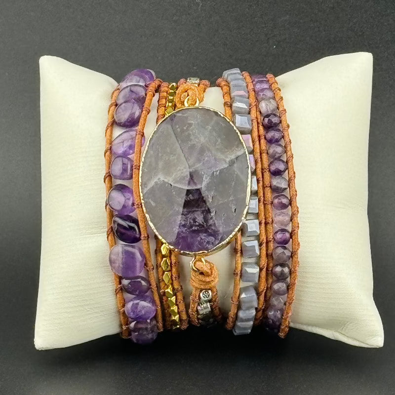 Bohemian Amethyst 5-Layer Leather Wrap Around Bracelet (ATH)