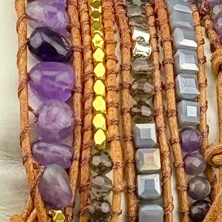 Bohemian Amethyst 5-Layer Leather Wrap Around Bracelet (ATH)