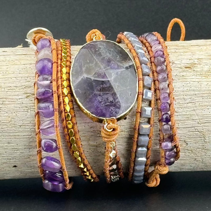 Bohemian Amethyst 5-Layer Leather Wrap Around Bracelet (ATH)