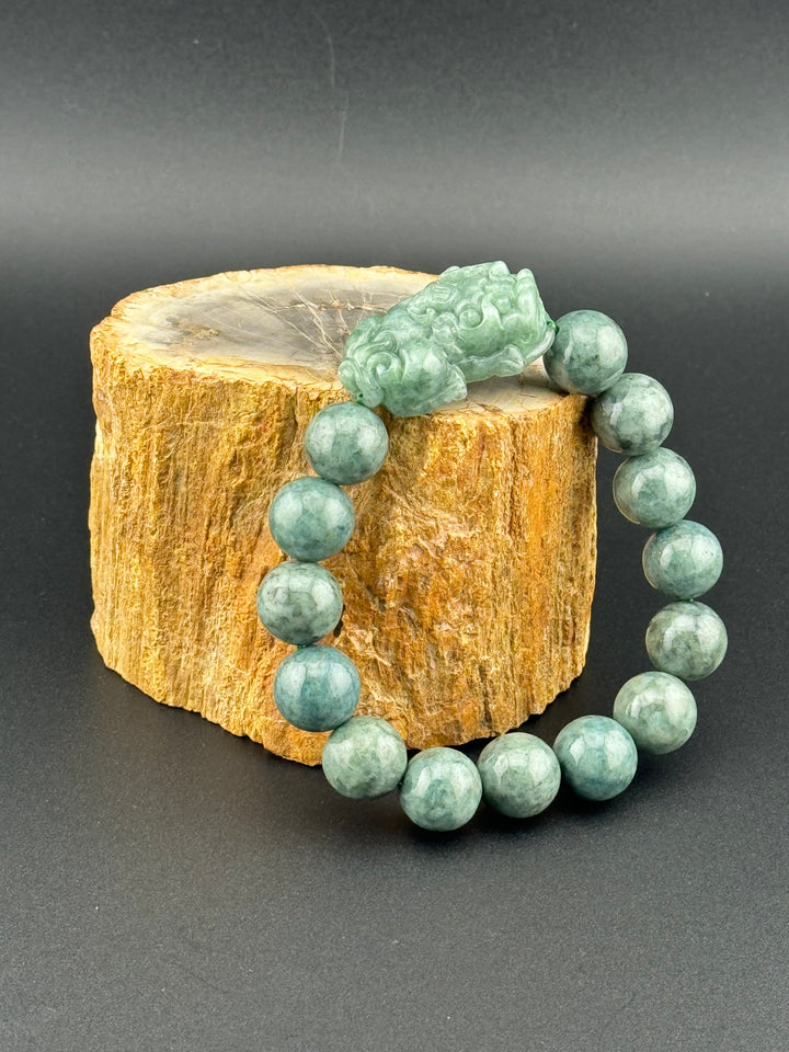 Spiritual Harmony Sentinel Natural Jadeite Beads and Pixiu Men's Bracelet