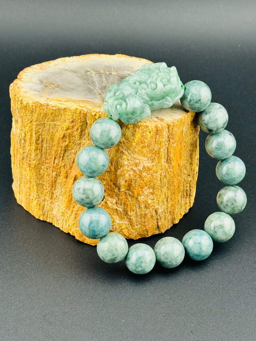 Spiritual Harmony Sentinel Natural Jadeite Beads and Pixiu Men's Bracelet